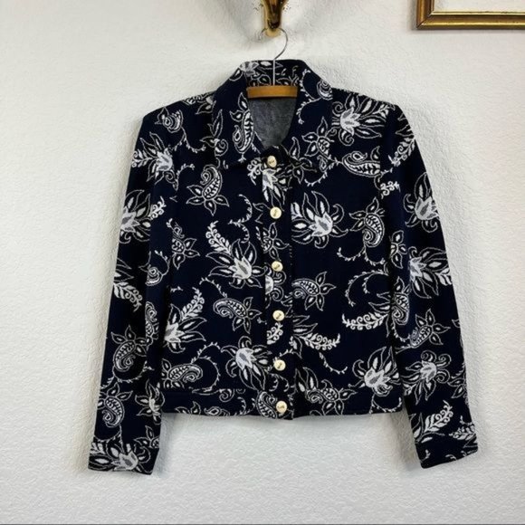 St John Knits Sailor Paisley Branded Logo Button Jacket Blazer